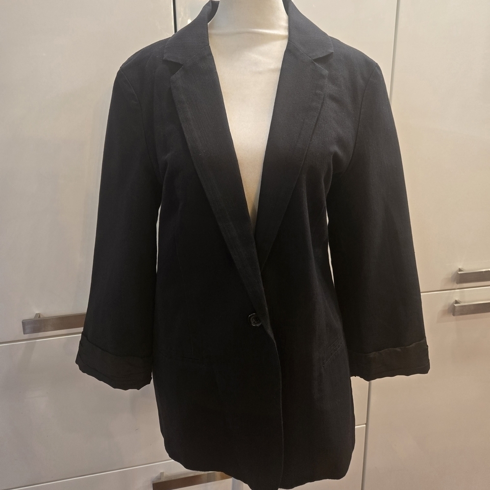 Victoria's Secret Pink Black Cotton Single Breasted Womens Blazer Size Large